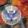 Colorful Owl Wind Chime Metal Hanging Spinner for Outdoor Garden Yard Decoration Bird Deterrent Rotating Windmill Decor