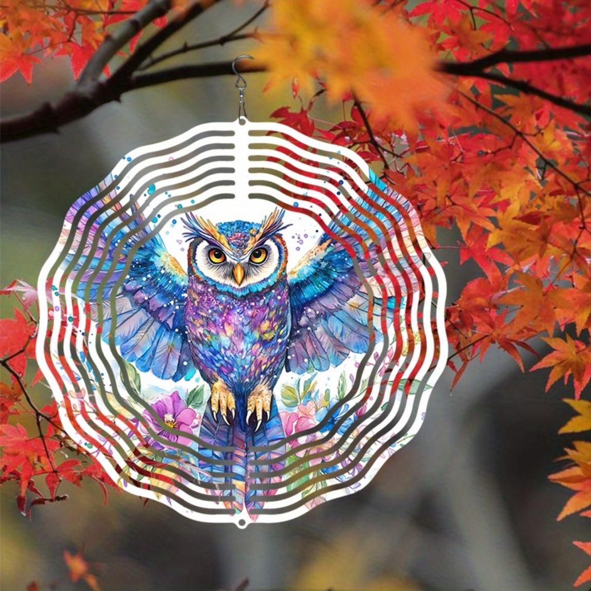 

Colorful Owl Wind Chime Metal Hanging Spinner for Outdoor Garden Yard Decoration Bird Deterrent Rotating Windmill Decor