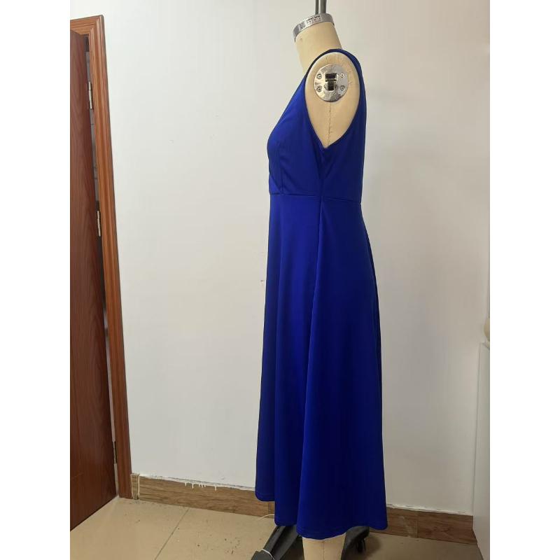 Women's Sleeveless V Neck Wrap Midi Dress Elegant A-Line Solid Color Summer Evening Party Cocktail Gown Wedding Guest Casual Formal Dress