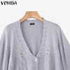 VONDA Autumn Winter Women Long Sleeve Embroidery Casual Short Knitted Sweaters Cardigans