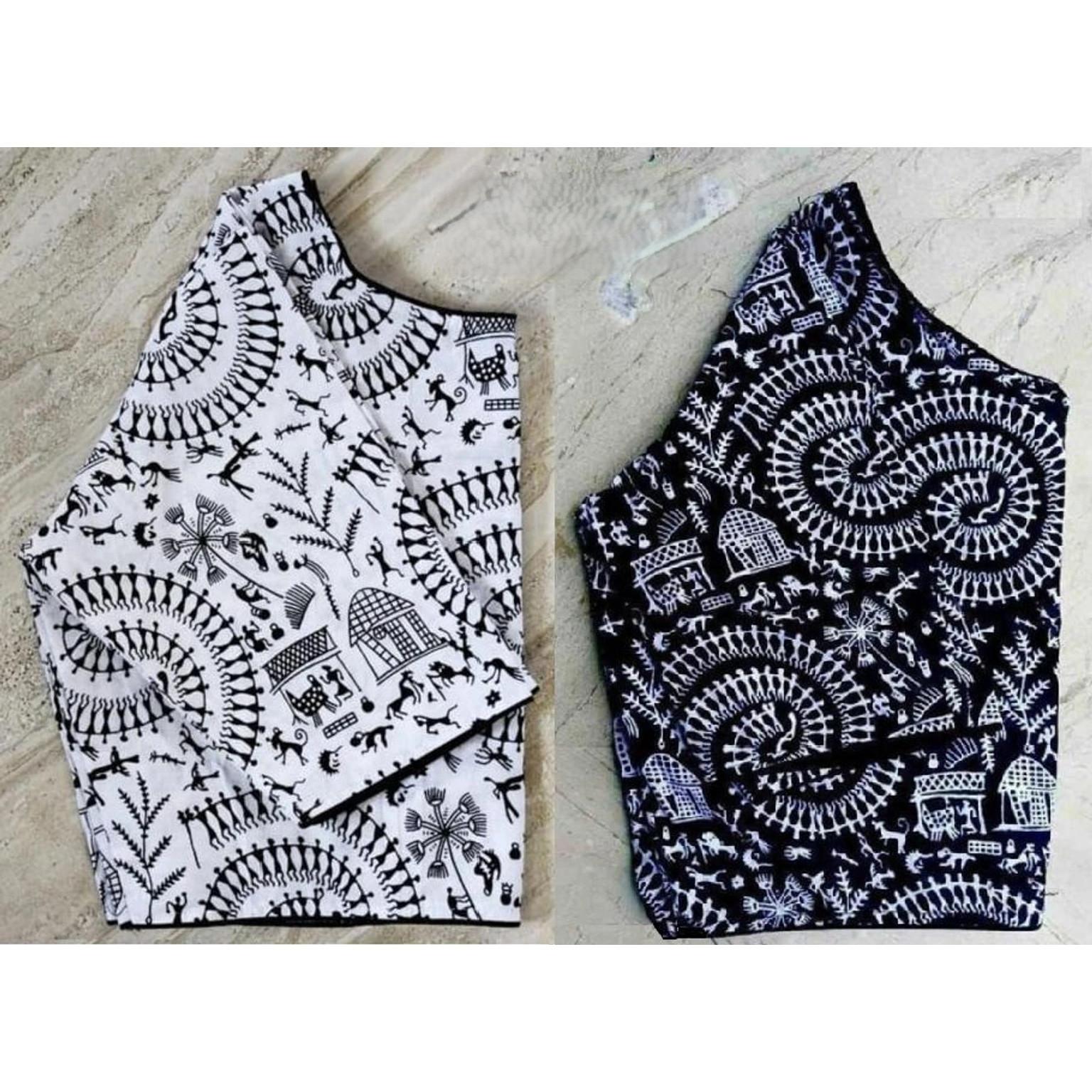 Multicolor Pure Cotton Women s Blouse Indian Designer Round Neck Choli Pack Of 2
