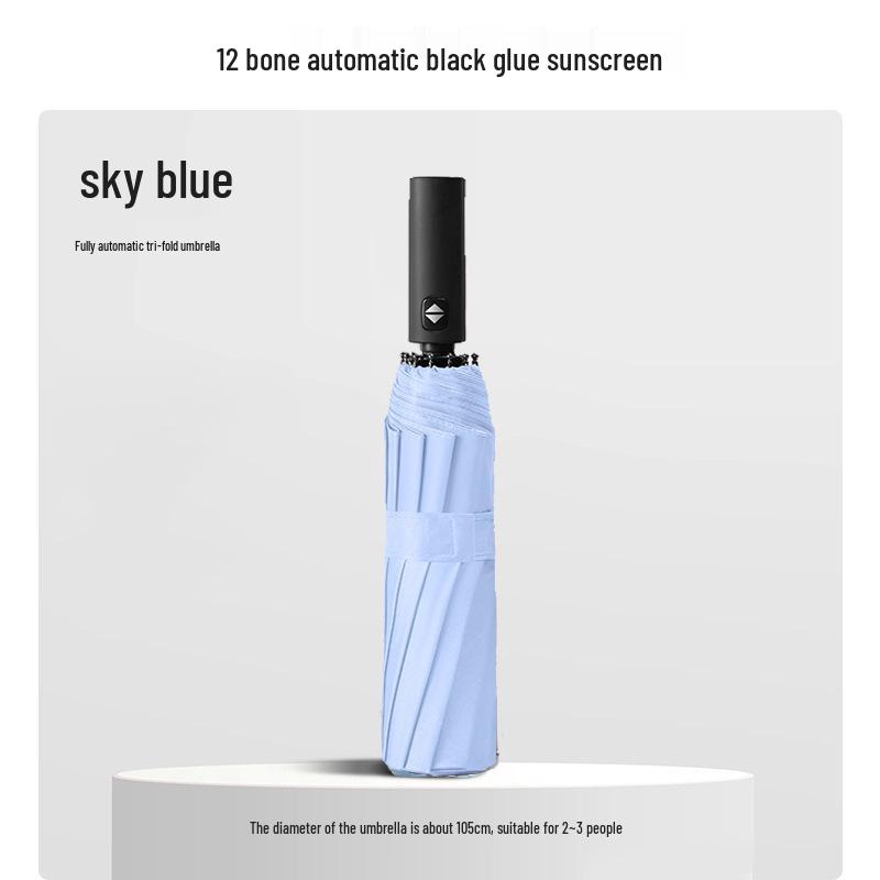 Large Automatic Windproof Umbrella: Dual Use for Sun and Rain, Black Glue Sunshade