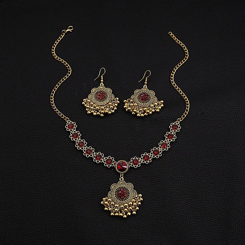 Palace Style Tassel Earrings Necklace Retro Crystal Flower Jewelry Accessories