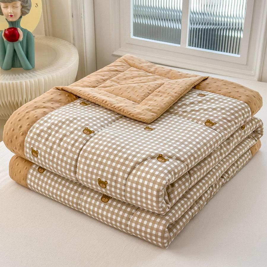 KDJEIKZ New Washable Cotton 3D Quilted Bean Blanket With Soybean Fiber Can Be Machine Washable Lightweight Luxury Cover Blanket