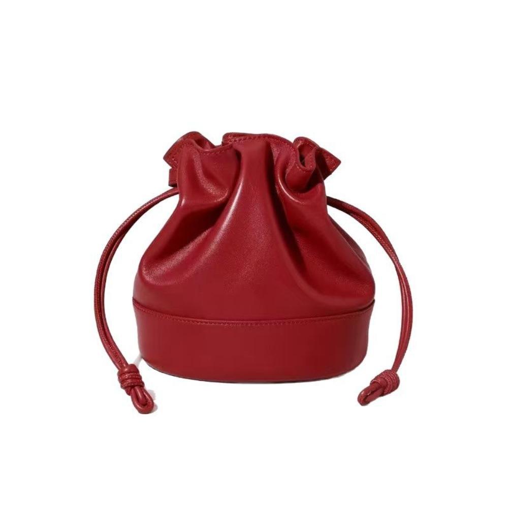 Folded cloud bucket bag women's spring and summer 2025 new soft leather niche high-end red shoulder messenger bag