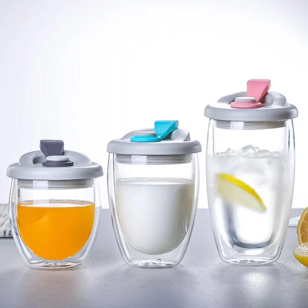 

Leak-Proof Glass Cup with Lid Cold/Heat Resistant Double Wall Coffee Mug Kitchen Blue 450ml