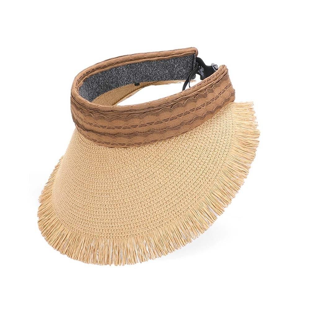 Portable Straw Visor Cap Solid Color Sunscreen Empty Top Hat Folding Sunshade Hat  Travel