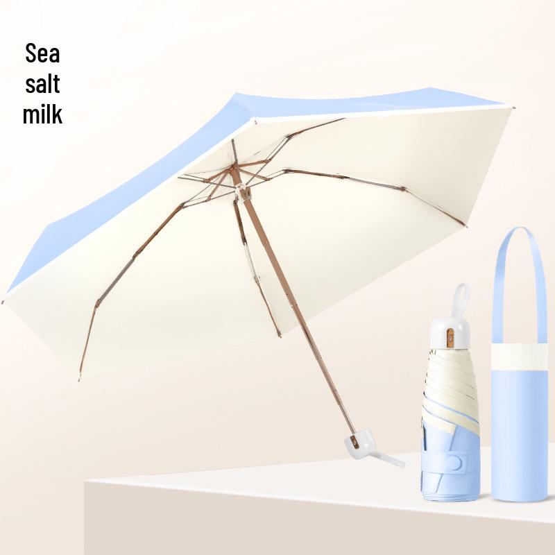 Ultra-Light Five-Fold Compact Chrome Handle Colorblock Umbrella for Rain or Shine