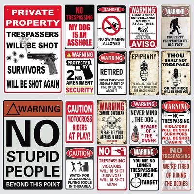 Warnung Blechschild Privatgrundstück Waffe Betreten verboten Retro Vintage Plakette Gefahr Video Sicherheit Zuhause Tür Straße Bar Wanddeko