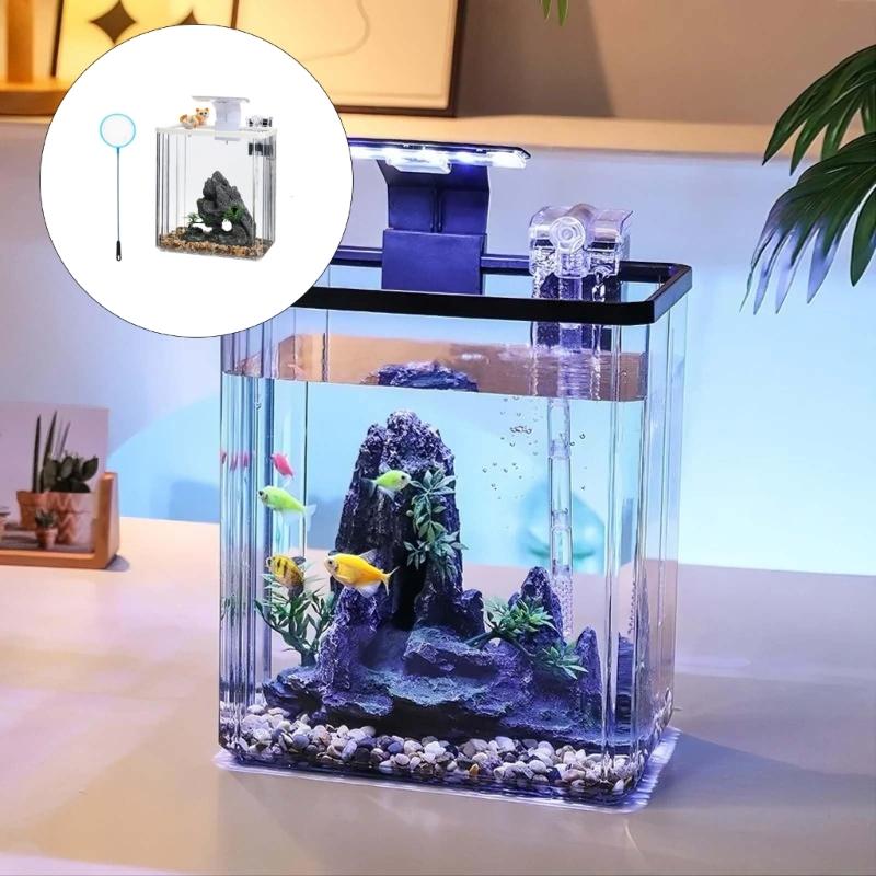 Small Aquariums Set With Integrated Noise Without Air Pumps and Energy Efficient Light For Small Space Environment