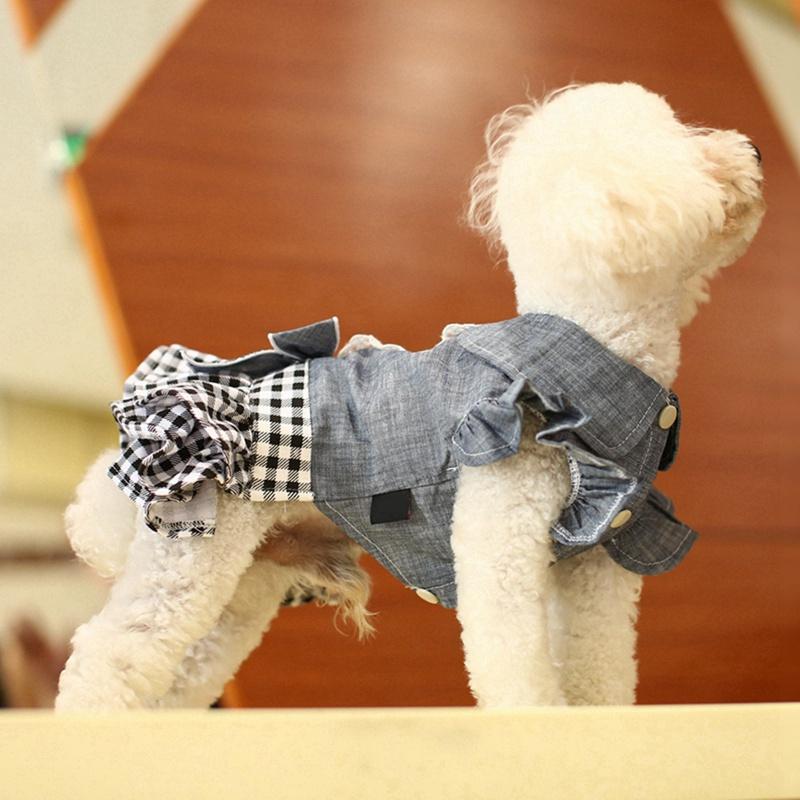 Summer Dogs Dress Pet Denim Plaid Dresses for Small Dogs Pomeranian Chihuahua Puppy Kitten Skirt Princess Dress Pet Clothing