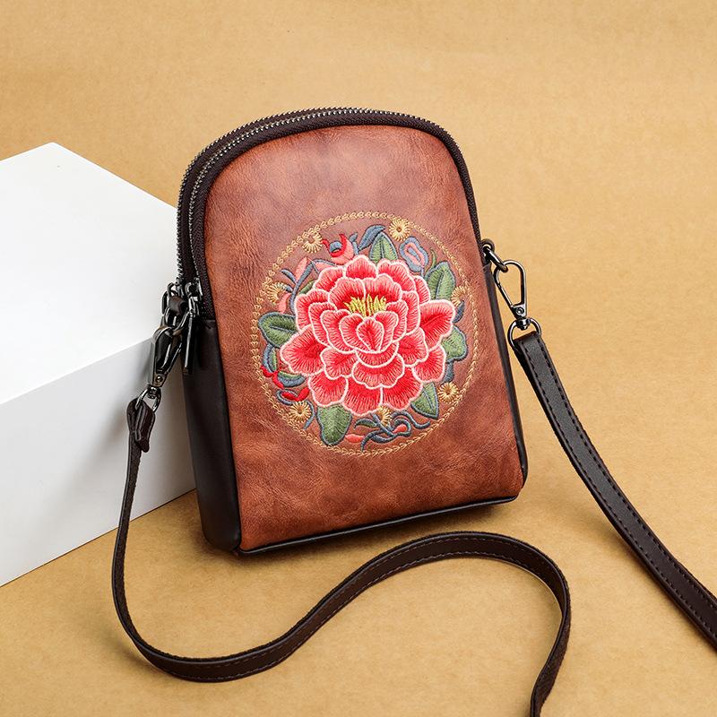 Vintage Small Square Bag Embroidered Women's Bag for Middle-aged and Elderly Women, Artistic Chinese Style and Temperament Crossbody Bag