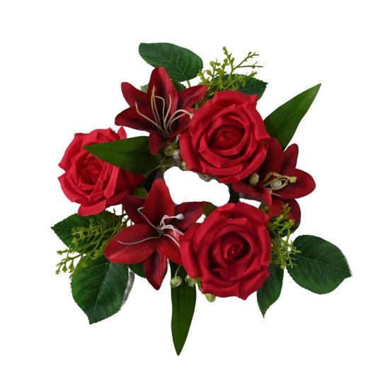Artificial Floral Wreath for Front Door Realistic Large Rose Lily Flower Wreath with Leaves for Spring Valentine's Mother's Day Wedding Home Decor