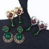 Vintage Emerald Green Teardrop Pendant Unique Drop Earrings Statement Heart-Shaped Earrings Retro Women'S Jewelry Gift