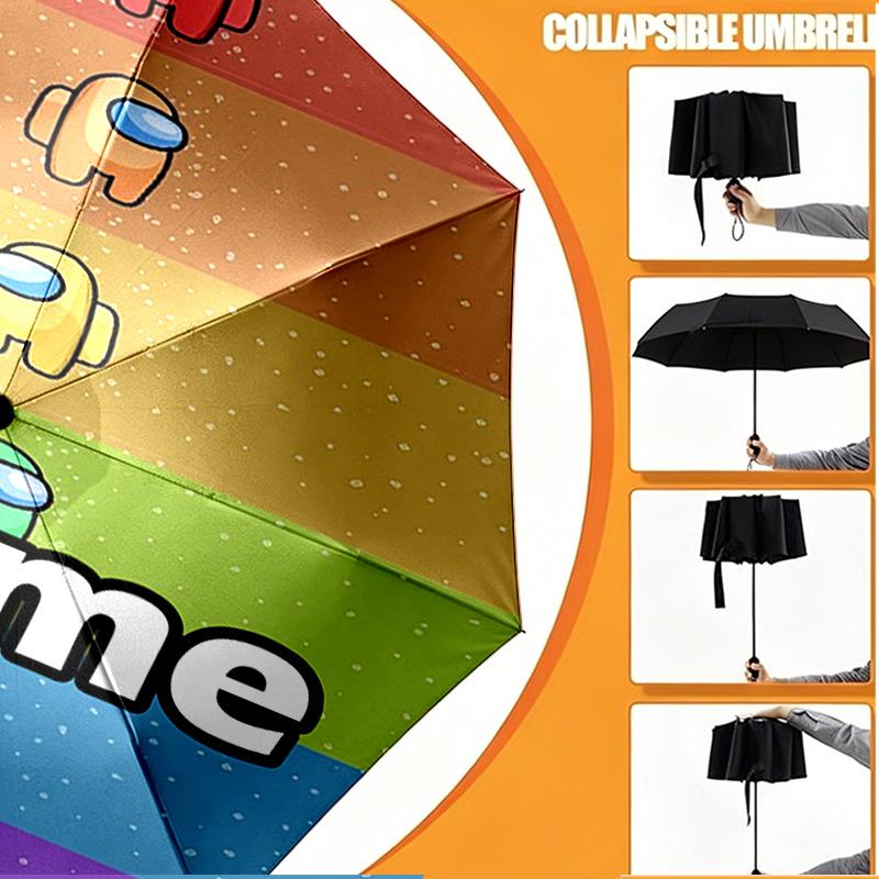 Custom Name Personalized Among Us Print Umbrella, Auto Open Close, 8‑Rib Sturdy Frame, Commute Camping Hiking Use, Birthday Gift