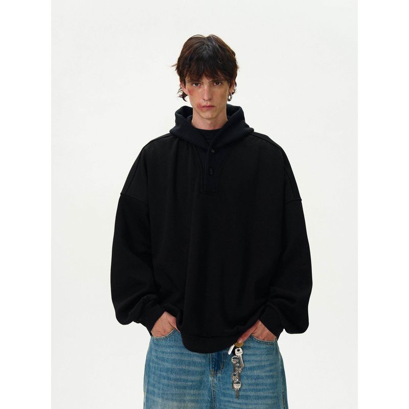 Madwitch Autumn and Winter Wool Splicing Oversized Hooded Sweatshirt for Men and Women, Loose Casual Niche Design Trendy Jacket