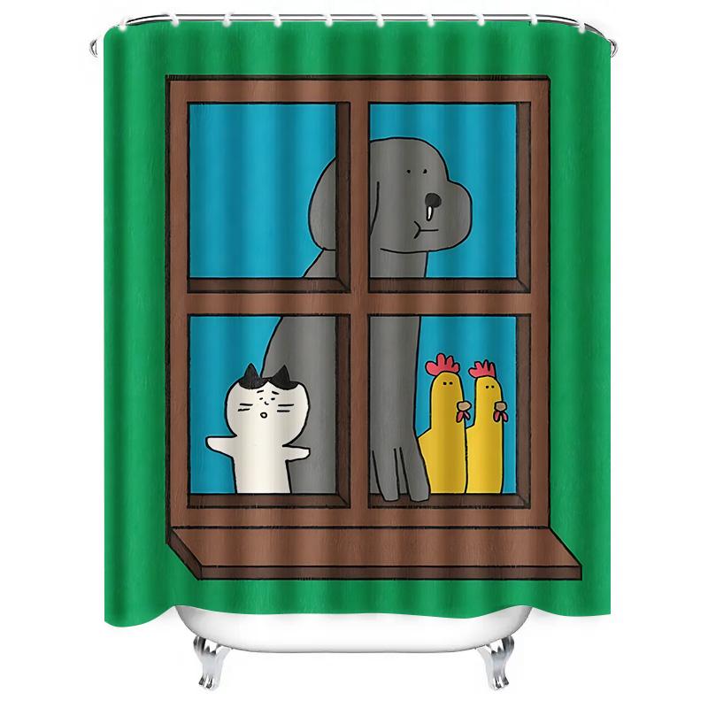 

Cute Cartoon Window Shower Curtain for Kids Bathroom Green Background Funny Animals Perfect Gift Childrens Bathroom Decor 90X180cm(35x70in)