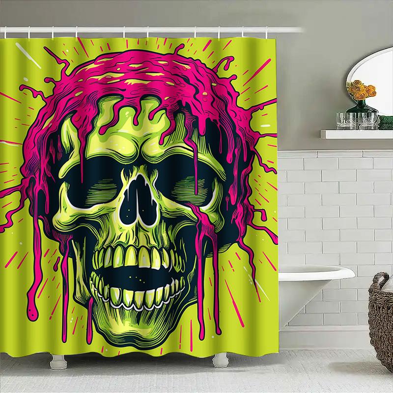 Tuniu Psychedelic Skull Shower Curtain Horror Art Vinyl Waterproof Bathroom Decor Spooky Gift W60H190(CM)-1 Pcs