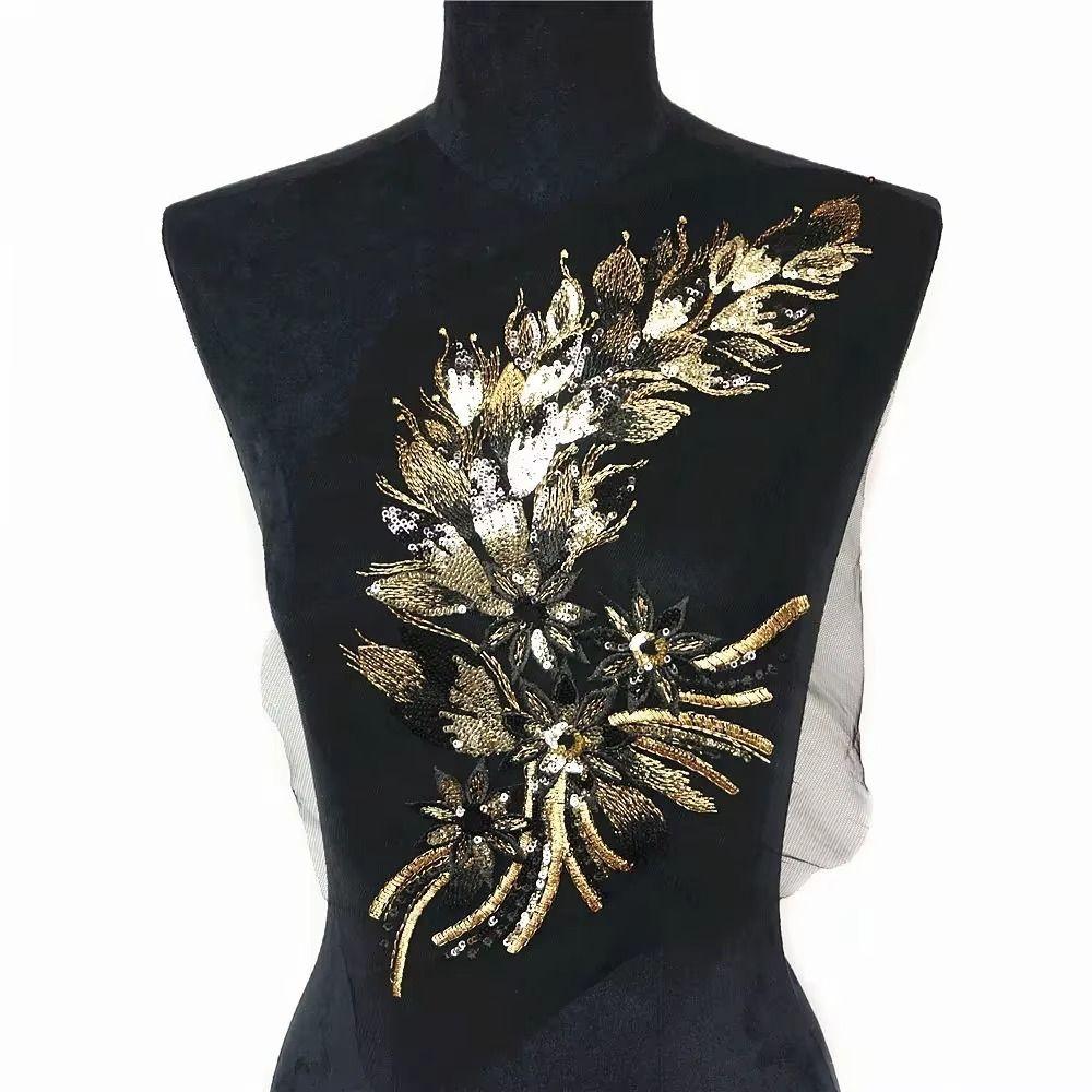 DIY Sequined Embroidery Patches Lace Trims Mesh Lace Fabrics Applique Wedding Gown Decoration DIY
