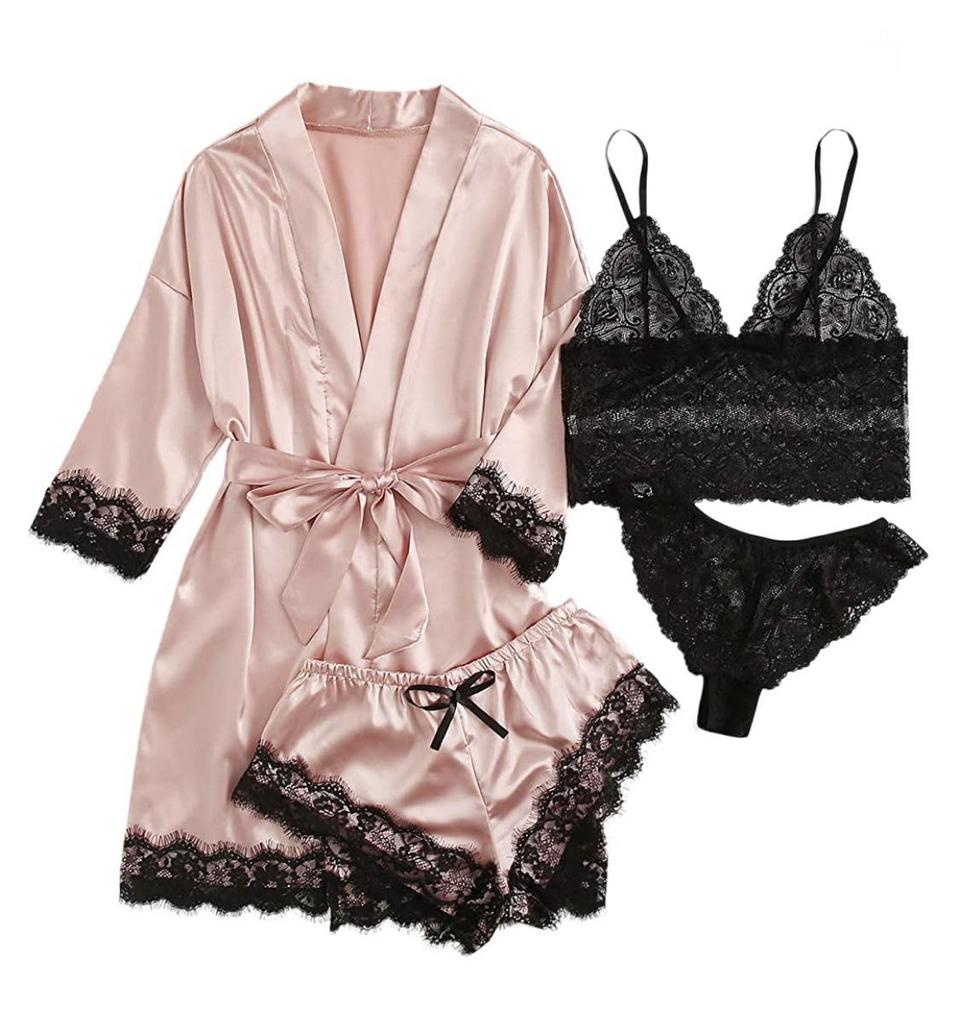 Lace Camisole & Robe: 4-Piece Summer Pajama Set for Women