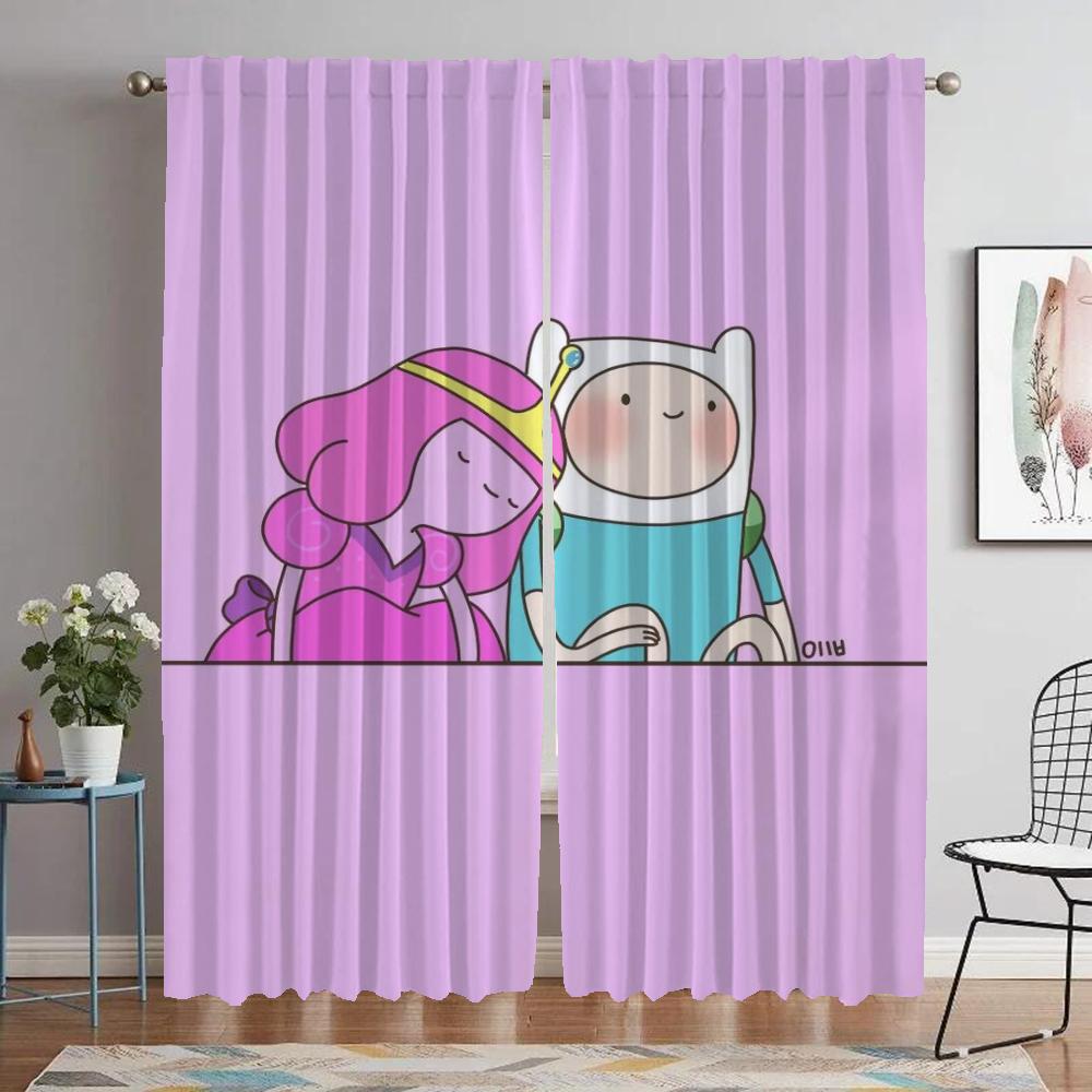 Adventure Time Curtains for Bedroom Kitchen Curtains 2 Pieces Partition Shades Blackout Curtain Halloween Decoration Living Room