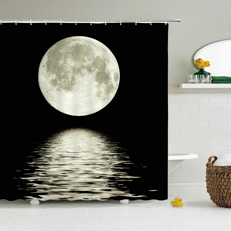 Earth Universe Starry Sky Shower Curtain Bathroom Decoration Waterproof Polyester Cloth Landscape Night Shower Curtains Set Mat