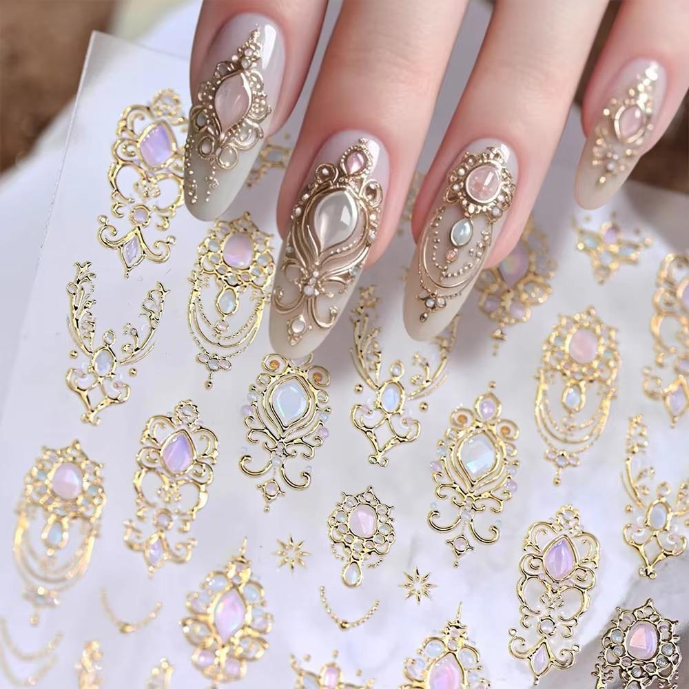 Luxurious 5D Nail Art Stickers Retro Shiny Finish Baroque Scepter Nail Art Decals Palace Style Crown
