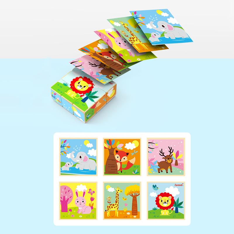 Children's Puzzle for Ages 1-3: Educational Wooden Early Learning Toy with 9 Pieces and Six-Sided Pictures