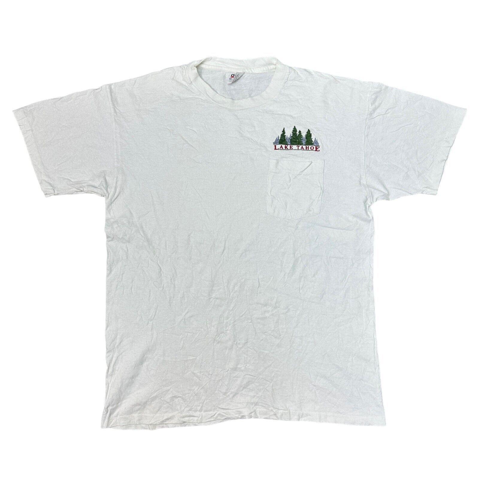

Vintage Lake Tahoe T-Shirt Mens Womens Tees Top Single Stitch USA Graphic Print 90s White Mens XL