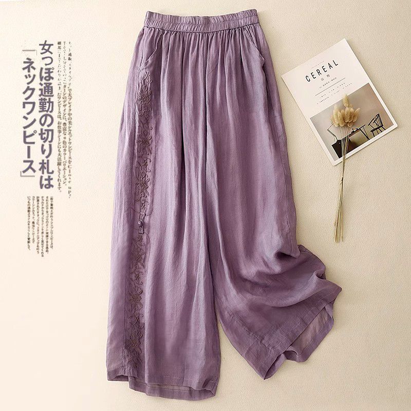 Women's White High Waist Wide Leg Pants Lightweight Loose Casual Trousers