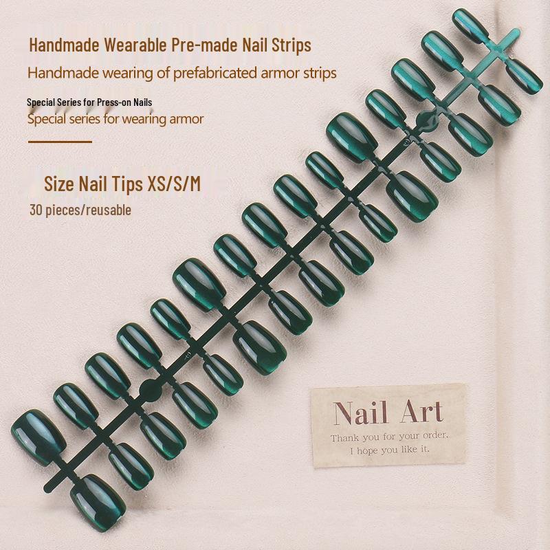 High-End Wearable Cat Eye False Nails - Short Style, 30 Removable Pieces, TikTok Trend