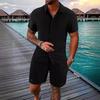 2023 Men's Casual Short-Sleeve Shirt and Shorts Beach Suit - European & American Summer Style