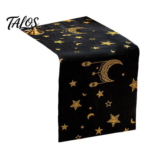 Luxury Dining Table Linen Eid Mubarak Runner, Ramadan Gold Moon Stars Tablecloth, Islamic Happy Entrance Cabinet Runner Holiday Rectangular Cloth for