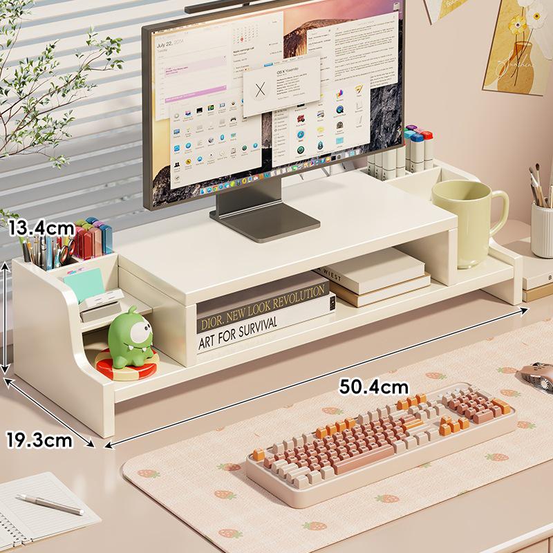 Desktop Monitor Stand with Drawer and Storage Shelf