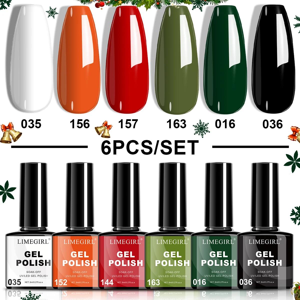 LIMEGIRL 6Pcs Gel Nail Polish Set Christmas UV Nail Polish Semi-Permanent Soak Off UV LED Varnish Nail Art Gel Kit фуксия
