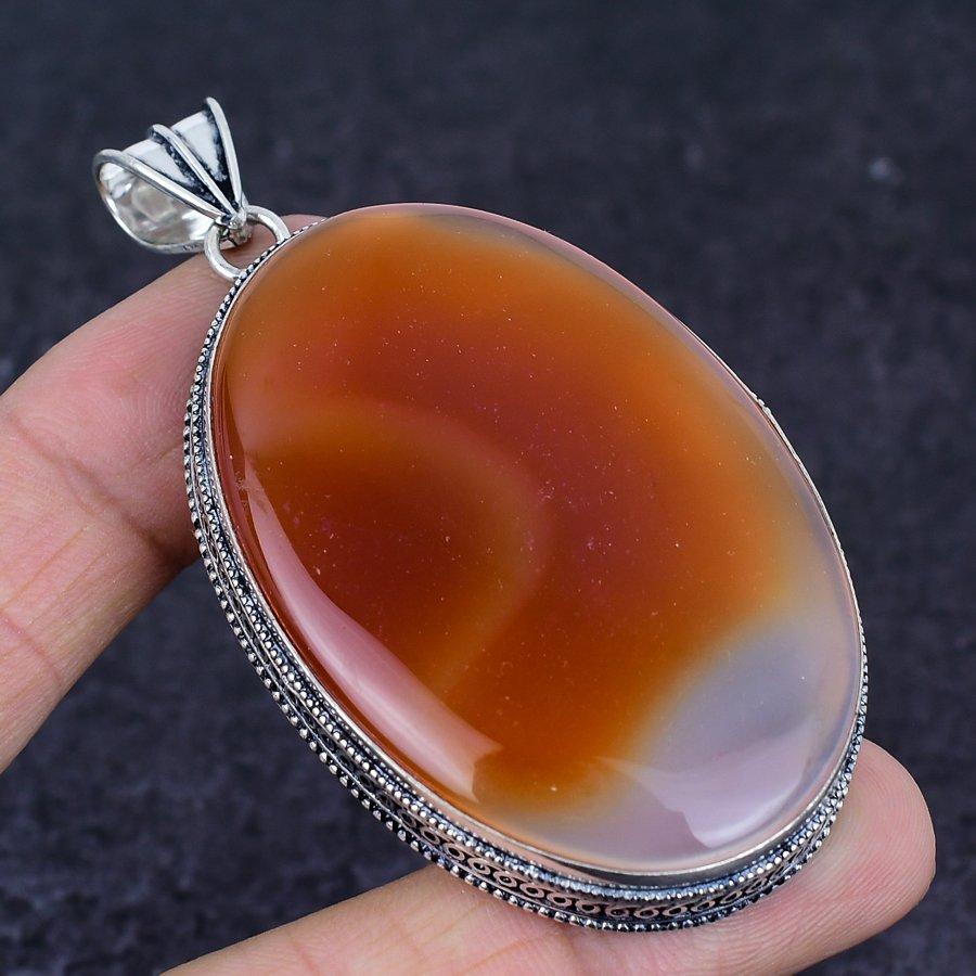 Carnelian Gemstone Handmade 925 Sterling Silver Jewelry Pendant 3.03" h9h19