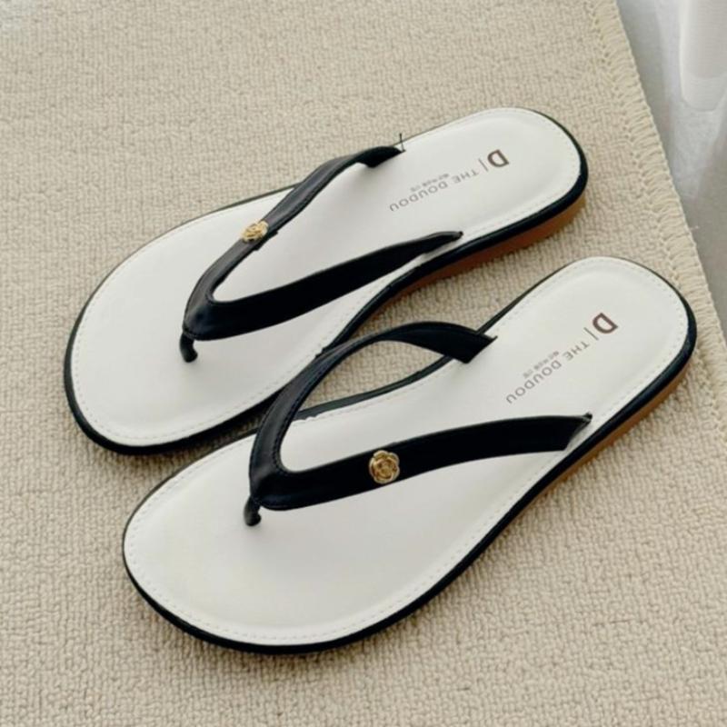 

Fashion Fashion Metal Flower Decoration Design Brand Flat Slippers Women Sexy Clip Toe Flip Flops Summer Casual Vacation Beach Sandals 35 чорний