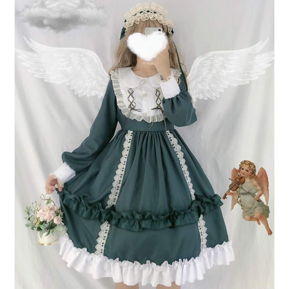 Long Sleeve Lolita Gothic Mori Princess Dreamy Ribbon and Cosplay School Cultural Photo Stage Green Size [SSUPTEMBER2] Dress, Lolita, Girl, Dress,