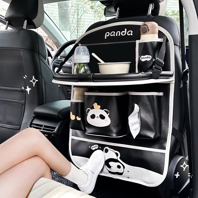 Panda Car Organizer: Multifunctional Hanging Storage, Cute Cartoon Interior Protective Pad