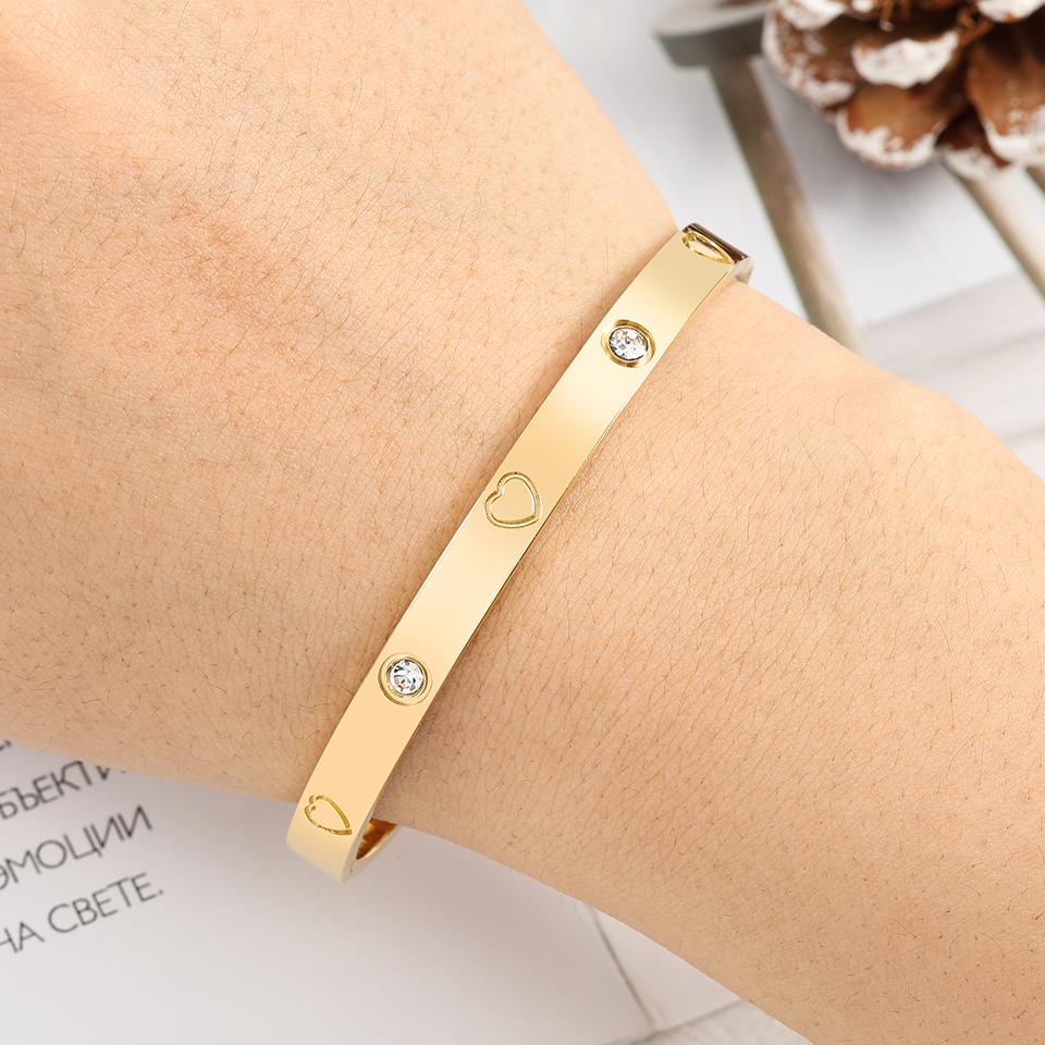 ZAKOL Bracciali Rigidi Geometrici Classici in Acciaio Inossidabile con Zirconi Squisito Colore Oro Regalo di Compleanno Zirconi per Donne