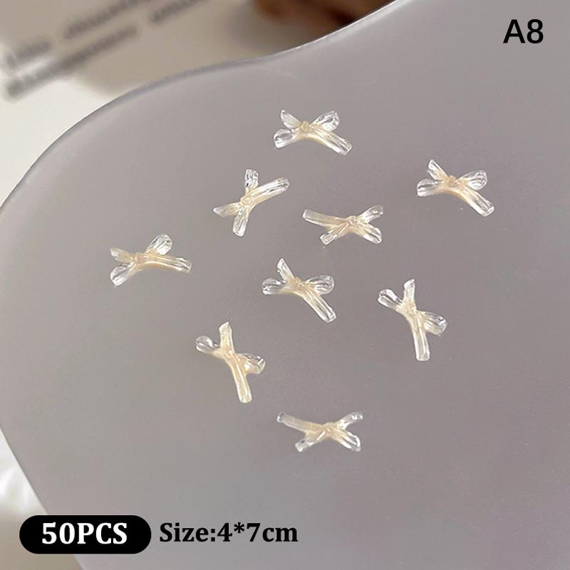 50Pcs Ice Transparent Color Bowknots Resin Nail Art Decorations 3D Mini Cute Bows Nail Charms For Diy Nails Accessories