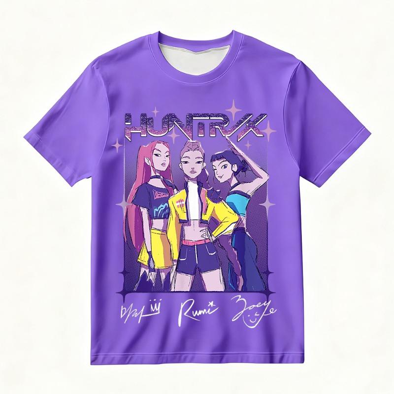 Women's KPop Demon Hunters Printed T-Shirt Summer Trendy Street & Various Occasions, Featuring HUNTRIX Group Characters Y2k Top
