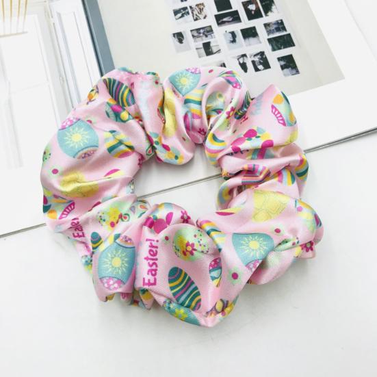 Women Hair Tie High Elasticity Colorful Easter Egg Print Hair Scrunchy Smooth Satin Texture Ponytail Holder Versatile Hair Accessory