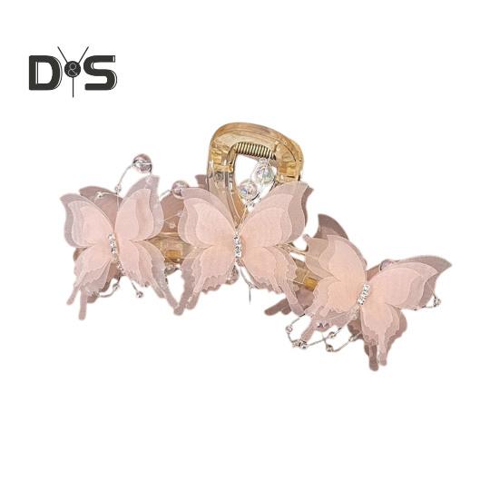 

Женская заколка для волос с когтями из сетчатой пряжи, декор в виде бабочек, блестящие стразы, заколка для волос с противоскользящими зубцами, задняя часть головы, зажим для волос в виде акулы