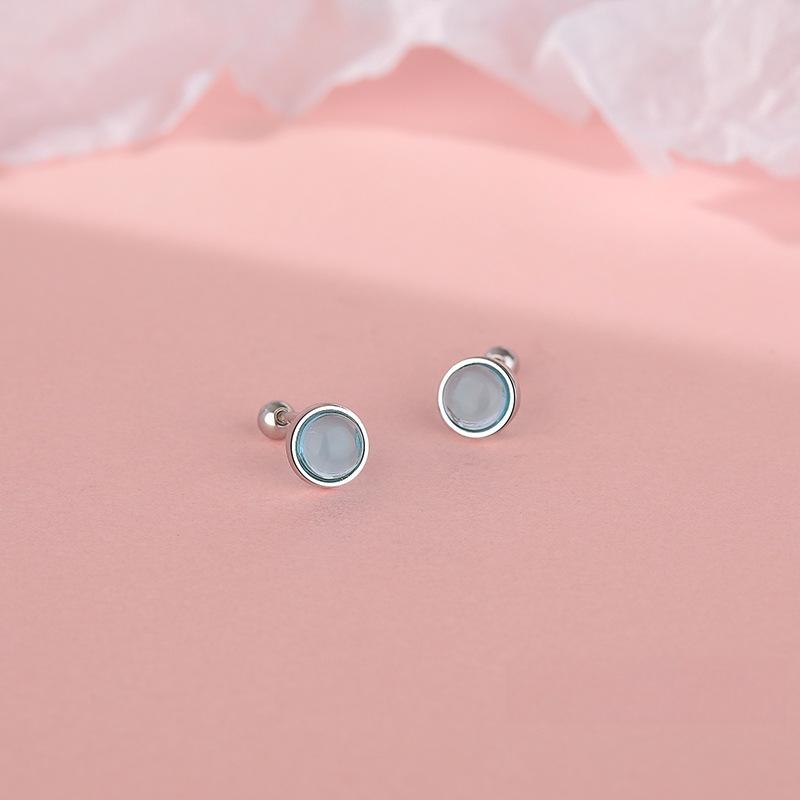 Cercei Rotunzi Albastru Pur cu Șurub pentru Femei Cercei Proaspeți Mici și Compacți și Simpli de Zi cu Zi