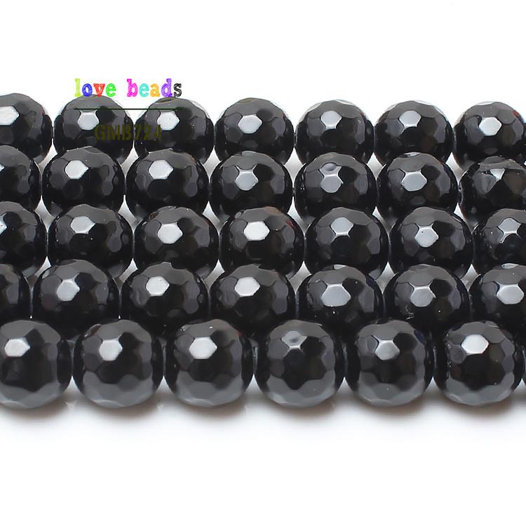 Facettierte schwarze Achat 15 Zoll runde Perlen zur Schmuckherstellung 4/6/8/10/12mm Perlen