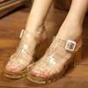 Damskie buty żelowe Letnie sandały damskie Kwadratowe wysokie obcasy Przezroczyste sandały na platformie Lady Bling Silver Jelly Sandalias Mujer