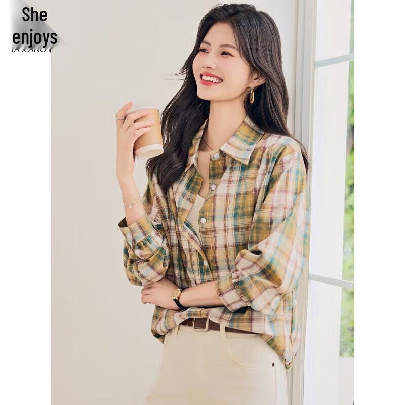 

Women s Retro Plaid Loose-Fit Long-Sleeve Shirt L