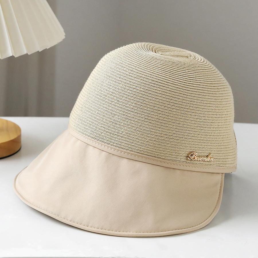 Damen Sommer Outdoor Freizeit Patchwork Stroh Entenschnabel Sonnenhut Sonnenschutzhut UV Schutz