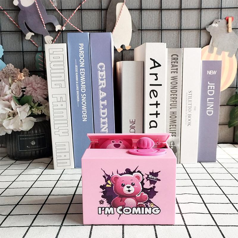 Creative Children s Electric Piggy Bank: English Stealing Money Bear & Cat, Musical Coin-Saving Toy 12x10x9 cm розовый